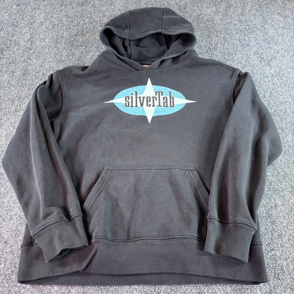 Levi's SilverTab Hoodie Kids Size L 12-13 Black Graphic Logo Pullover Sweatshirt